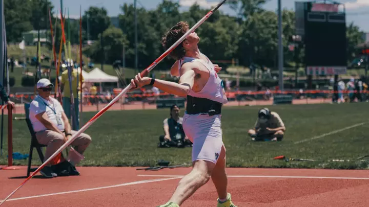 Luke Thierfelder throwing a Javelin at ACC Outdoor Championships