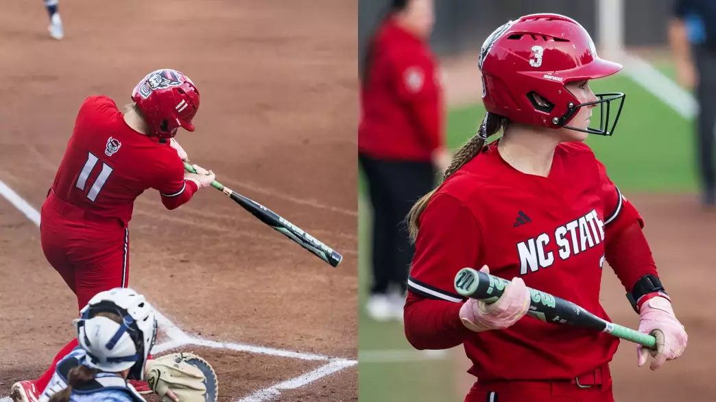 Lily Livingston and Morgen Talley hitting against UNC in April 2026
