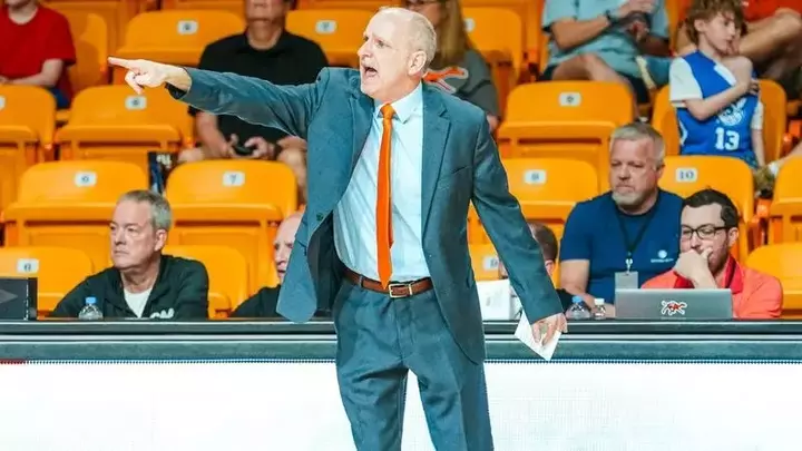 Ronny Fisher coaches his Campbell women's basketball team