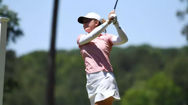Marie Eline Madsen swings the golf club at the NCAA Chapel Hill Regional