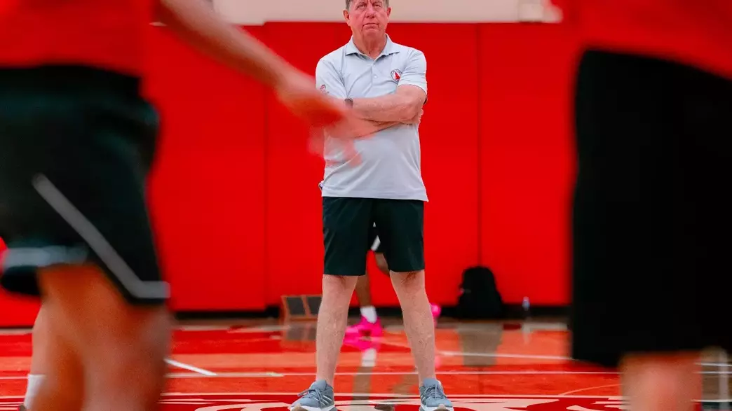 Wes Moore coaches practice for NC State women's basketball