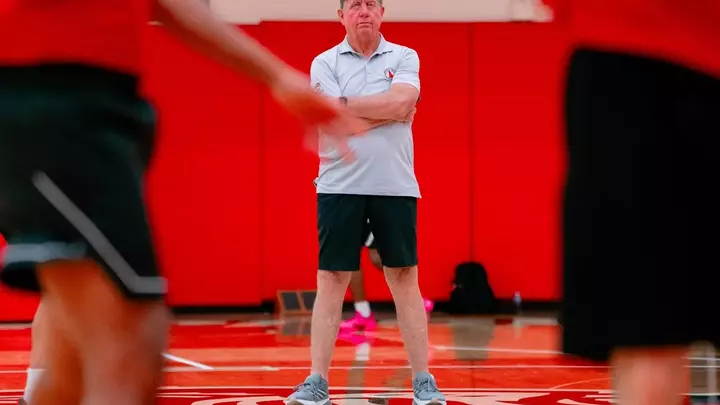 Wes Moore coaches practice for NC State women's basketball