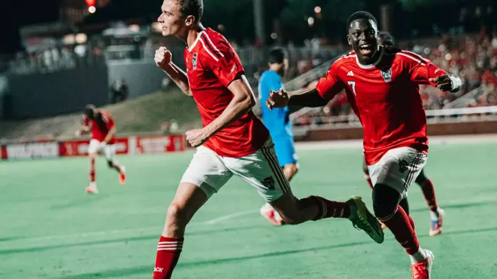 Aidan Payne and Russell Berko celebrating after goal (Sept. 10, 2026)
