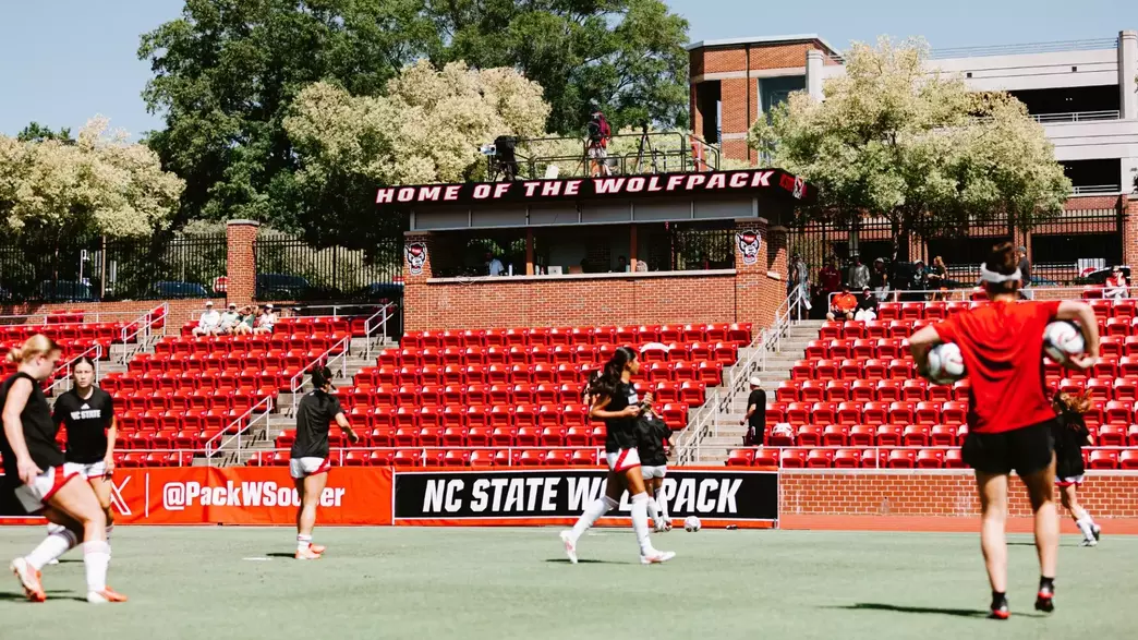 Women's Soccer during pre-game warm ups