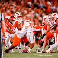 Oklahoma State defensive lineman Braylon Rigsby makes a tackle at the line of scrimmage during the Cowboys' game against Houston on October 17, 2026 at TDECU Field.