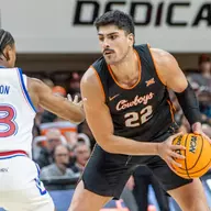 Image Taken at the Oklahoma State Cowboys vs Kansas Jayhawks Basketball Game, Wednesday, February 18, 2026, Galagher-Iba Arena, Stillwater, OK. Bruce Waterfield/OSU Athletics