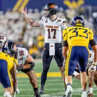 Image Taken at the West Virginia Mountaineers vs Oklahoma State Cowboys Football Game, Saturday, September 26, 2026, Milan Puskar Stadium, Morgantown, WV. Bruce Waterfield/OSU Athletics