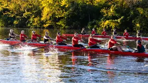 Women's Rowing on the Raritan River during fall 2025 morning practice