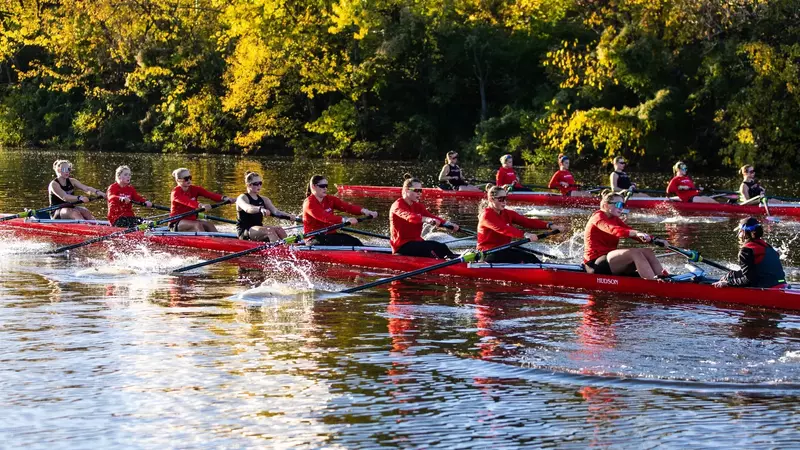 Women's Rowing on the Raritan River during fall 2025 morning practice
