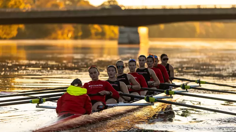 Rutgers women's rowing on the Raritan River during fall 2025 practice