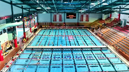 The Rutgers Aquatics Center pool from the tower at Sonny Werblin Recreation Center