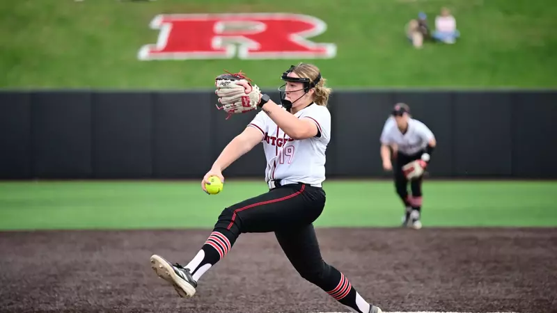 Kelsey Hoekstra inside the circle against Northwestern at the RU Softball Complex