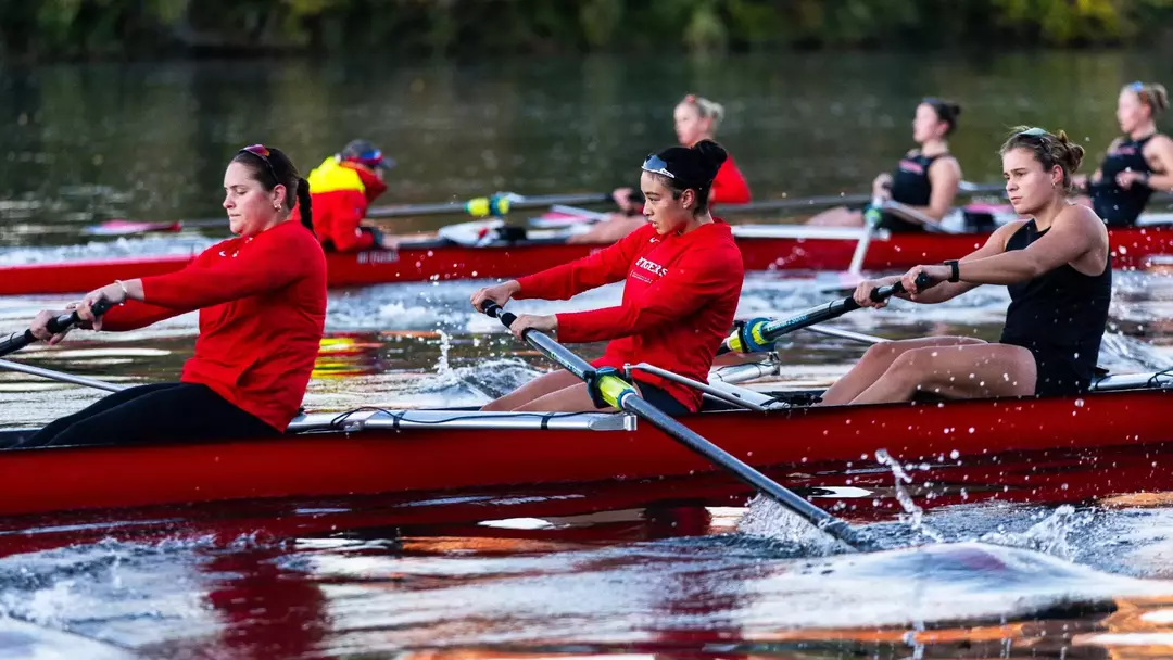Rutgers women's rowing during practice on the Raritan River