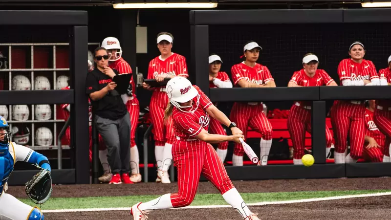 Baileigh Burtis connects for her second home run vs. #7 UCLA in game two of the series at the RU Softball Complex
