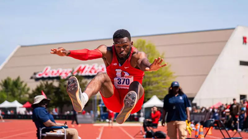 Sincere Robinson in the long jump at IC4A Championships