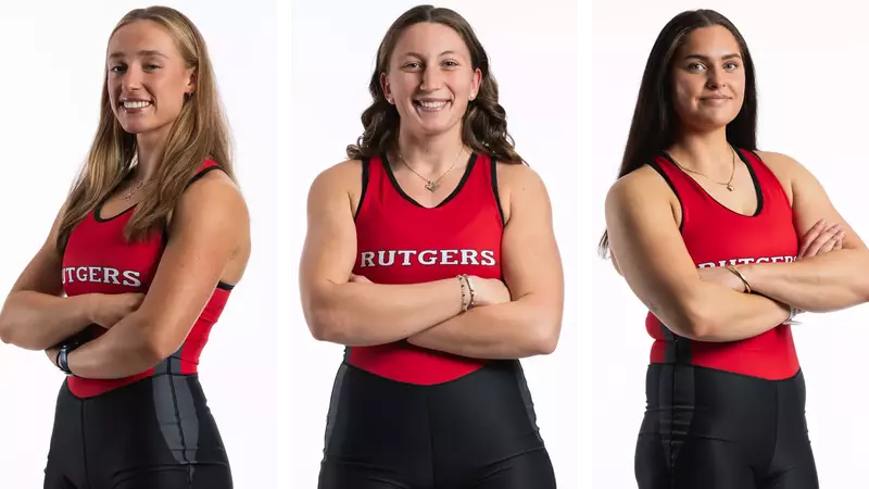Rutgers women's rowing CRCA All-Americans - Lily Wood, Chiara Saccomando & Elena Moran