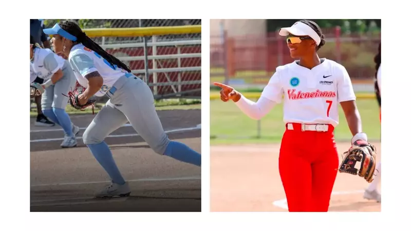 Morgan Smith pitching for Prodigiosas de Sabana Grande and LA Matthews playing infield for Valenciansas de Juncos
