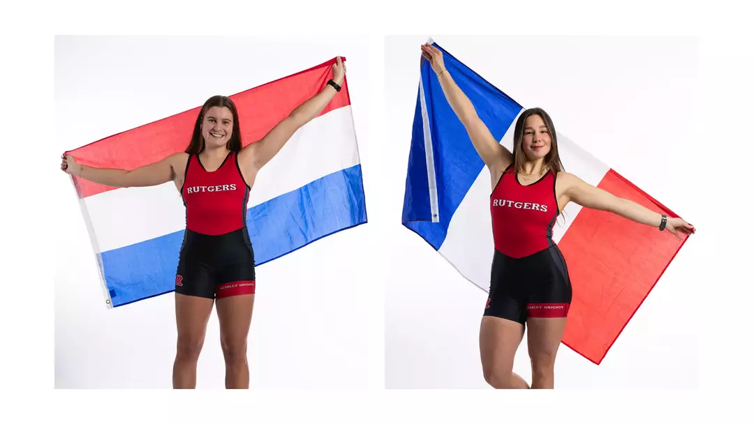 Femke de Witt (Netherlands) & Louise Dinard (France) - posed with country flags