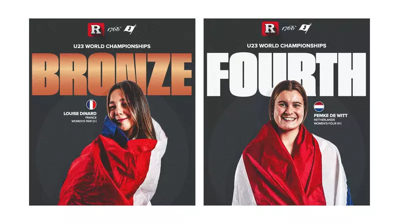 Louise Dinard bronze medal and Femke de Witt fourth place U23 World Rowing Championship graphics
