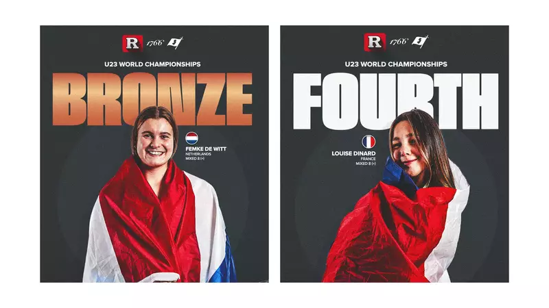 Femke de Witt bronze medal and Louise Dinard fourth place U23 World Rowing Championship mixed eight graphics
