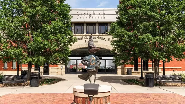 Morrison Stadium with the statue from the front 2022