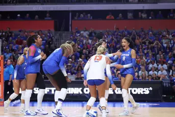 during the Gators' match against the Tennessee Volunteers on Friday, October 2, 2026 at Exactech Arena at the Stephen C. O'Connell Center in Gainesville, Fla. / UAA Communications photo by Emma Brugna