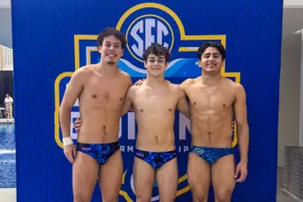 Jesus Gonzalez, Conor Gesing and Jesus Agundez Mora on Day One of SEC Championships
