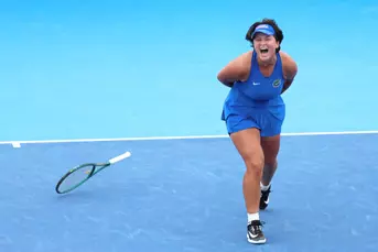 Valery Gynina celebrates her straight set win over No. 11 Tennessee