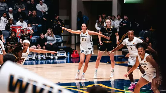 West Virginia opens the season against Purdue Fort Wayne at Hope Coliseum on Nov. 3, 2025, in Morgantown, W.Va.