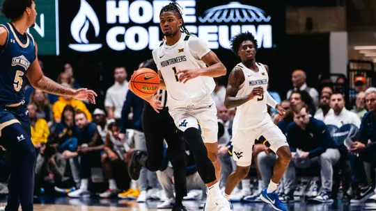 West Virginia opens the season against Mount St. Mary's on Nov. 4, 2025, at Hope Coliseum in Morgantown, W.Va.