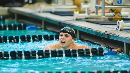 Jake Salcedo after breaking the program record in the 1000-yard freestyle on Oct. 24, 2026.