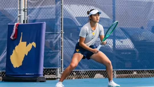 Rio Maeda awaits a serve at the Martha Thorn Invitational