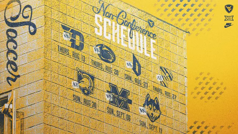 A graphic depicting the dates and opponents for the 2026 nonconference women's soccer schedule.