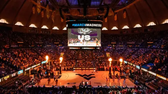 Pregame introductions before a capacity crowd at Hope Coliseum when West Virginia met Miami, Ohio for an NCAA Tournament first-round game played at Hope Coliseum on Saturday, March 21, 2026.