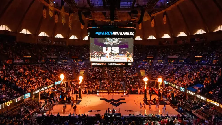 Pregame introductions before a capacity crowd at Hope Coliseum when West Virginia met Miami, Ohio for an NCAA Tournament first-round game played at Hope Coliseum on Saturday, March 21, 2026.
