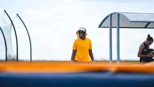 Assistant Coach Shelly-Ann Gallimore during the Mountaineer Invitational