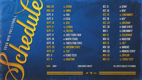 WVU Volleyball 2026 Schedule