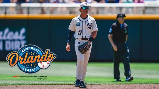 Matt Ineich in the College World Series with the Orlando Baseball Classic logo