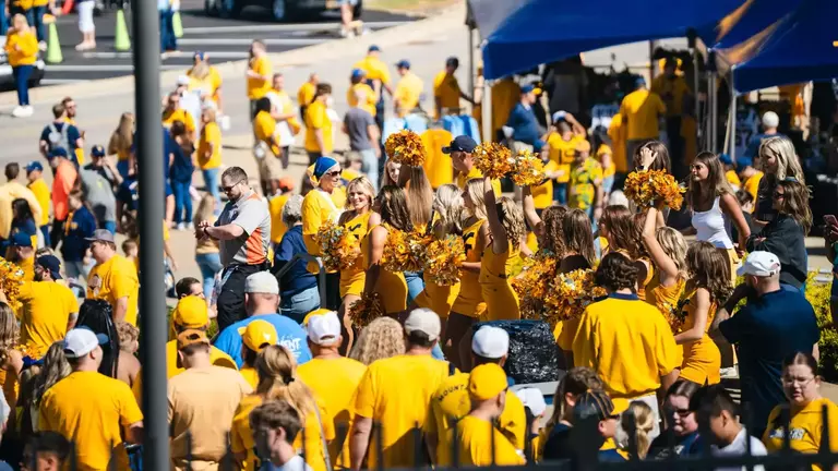 West Virginia fans wear gold for Gold Rush on Aug. 30, 2025, in Morgantown, W.Va.