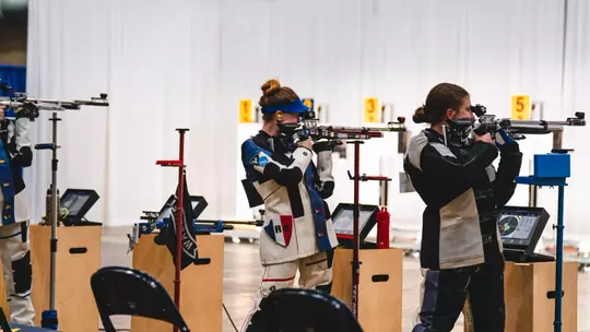 Oceanne Muller takes aim during the first rifle match of the season