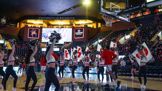 Richmond runs onto the court before a game