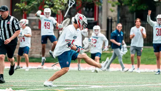 Daniel Picart celebrates a goal during the 2025 A-10 Championship game