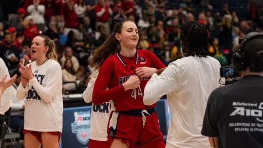 Doogan during warmups in A-10 tourney