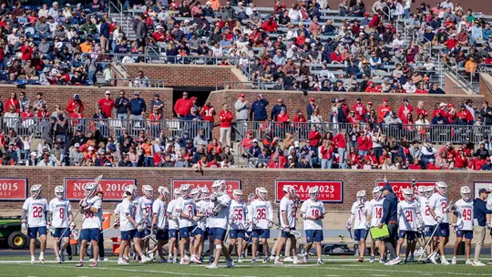 Richmond men's lacrosse's bench during its Feb. 14, 2026 game against Virginia
