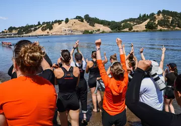 Rowing win celebration