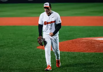 Trey Morris reacts after a strikeout against Cal Poly on April 10, 2026