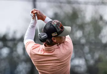 Antoine Jasmin swings a club during the Beavers' trip to the Duck Invitational in March 2026