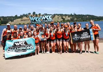Women's rowing celebrates its second-consecutive WCC Championship.