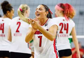 Chloe Chicoine celebrates a point against Notre Dame