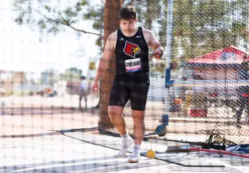 Matt Giuliano steps into the throws cage at the 2025 Jim Click Shootout